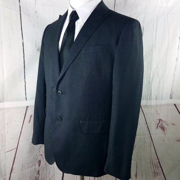 JF J.Ferrar Slim 42R 2 Btn Charcoal Birdseye Stiched Lapel Suit Blazer Sport Coa - Picture 7 of 16